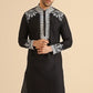 Black Neck White Cotton Embroidered Work Men's Kurta with Pajama