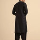 Black Neck White Cotton Embroidered Work Men's Kurta with Pajama
