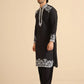 Black Neck White Cotton Embroidered Work Men's Kurta with Pajama