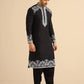 Black Neck White Cotton Embroidered Work Men's Kurta with Pajama