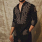 BLACK EMBROIDERED DORI AND SEQUNCES WORK KURTA PAJAMA SET FOR MEN'S