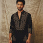 BLACK EMBROIDERED DORI AND SEQUNCES WORK KURTA PAJAMA SET FOR MEN'S