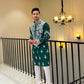 SPECIAL GREEN NECK EMBROIDERED WORK MEN’S KURTA WITH PAJAMA