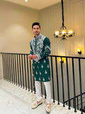 SPECIAL GREEN NECK EMBROIDERED WORK MEN’S KURTA WITH PAJAMA