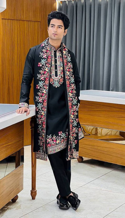 Regal BLACK  Silk Kurta Set With Dupatta