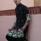 BLACK PINK LOTUS HEAVY FLORAL EMBROIDERED KURTA WITH PAJAMA