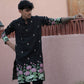 BLACK PINK LOTUS HEAVY FLORAL EMBROIDERED KURTA WITH PAJAMA