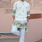 WHITE  PINK LOTUS HEAVY FLORAL EMBROIDERED KURTA WITH PAJAMA