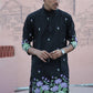 BLACK PURPLE LOTUS HEAVY FLORAL EMBROIDERED KURTA WITH PAJAMA