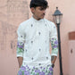 WHITE  PURPLE LOTUS HEAVY FLORAL EMBROIDERED KURTA WITH PAJAMA