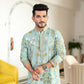 Men's Georgette Persian Embroidered Sea Green & Multi Long Kurta