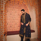 BLACK EMBROIDERED KURTA PAJAMA AND DUPATTA SET FOR MEN'S