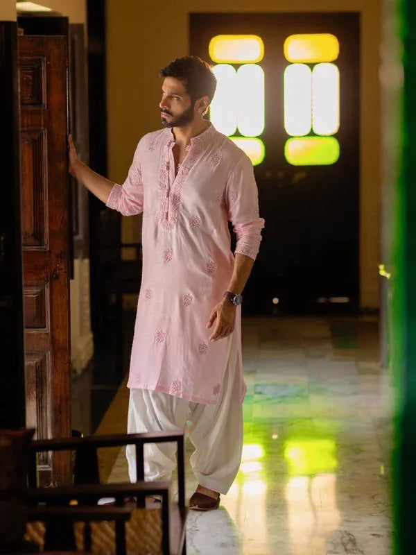 PINK COTTON BLEND KURTA ,PAJAMA WITH DUPATTA SET