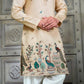 BEIGE TREE N PEACOCK DAMAN PRINTED WORK KURTA PAJAMA SET FOR MEN'S