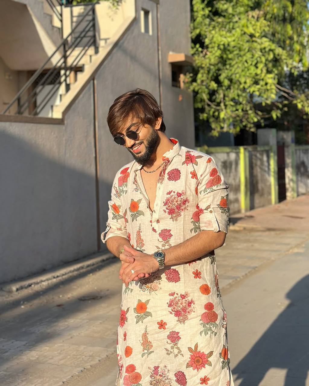 IVORY ROSE  PRINTED KURTA PAJAMA SET FOR MEN'S