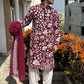 MARRON KURTA WITH WHITE THREAD WORK
