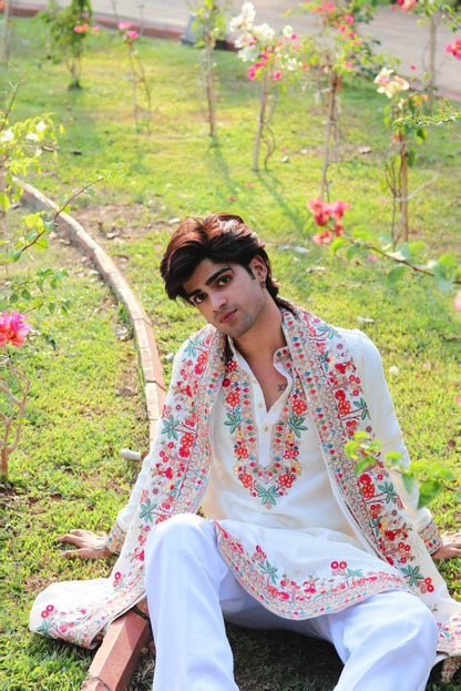 WHITE SILK KURTA SET WITH  DUPATTA
