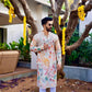 WHITE FLORAL PRINTED AND SEQUINS WORK KURTA WITH PAJAMA SET FOR MEN