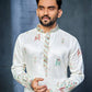 WHITE MULTI THREAD EMBROIDERY DEER PATTERN DAAMAN CONCEPT KURTA