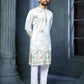 WHITE MULTI THREAD EMBROIDERY DEER PATTERN DAAMAN CONCEPT KURTA