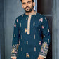 RAMA BLUE  MULTI THREAD EMBROIDERY DEER PATTERN DAAMAN CONCEPT KURTA