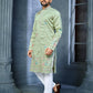 PISTA GREEN MULTI THREAD EMBROIDERY DEER PATTERN DAAMAN CONCEPT KURTA