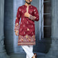 RED MULTI THREAD EMBROIDERY DEER PATTERN DAAMAN CONCEPT KURTA