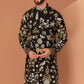 Men's Georgette Persian Embroidered BLACK  & Multi Long Kurta
