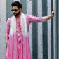 Pink Mirror Work Kurta pajama and dupatta set For Men