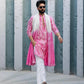 Pink Mirror Work Kurta pajama and dupatta set For Men