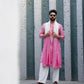 Pink Mirror Work Kurta pajama and dupatta set For Men