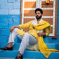 Yellow Mirror Work Kurta pajama and dupatta set For Men