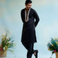 Black Neck White Cotton Embroidered Work Men's Kurta with Pajama